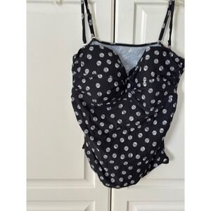 Collections by Catalina Polka Dot Tankini Top Black White XL 16-18 Swimwear